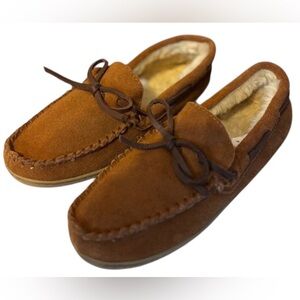 J. Crew Brown Leather Suede Fur Lined Comfortable Casual Moccasin Slipper Shoes